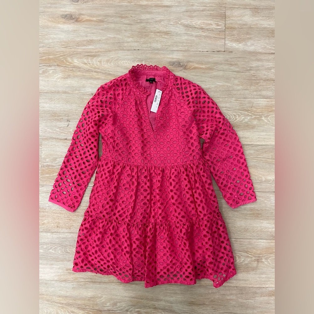 J. Crew Hot Pink Tiered Popover Eyelet Dress size small petit SP